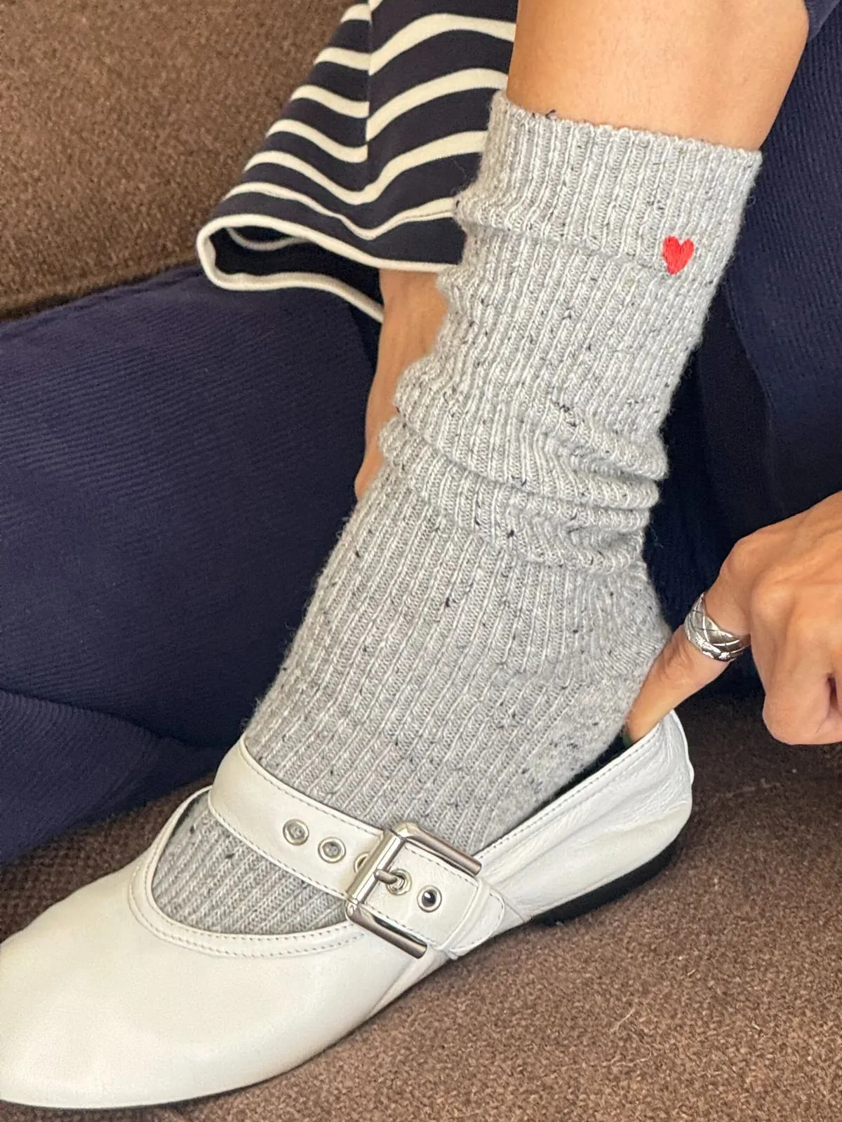 Embroidered Snow Socks - Grey + Heart sold by iris product image thumbnail 4