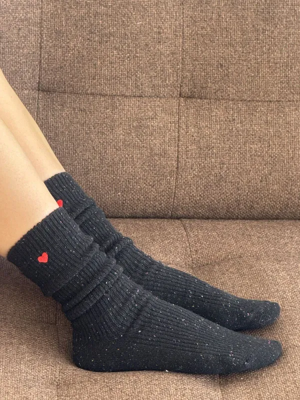 Embroidered Snow Socks -Black + Heart sold by iris