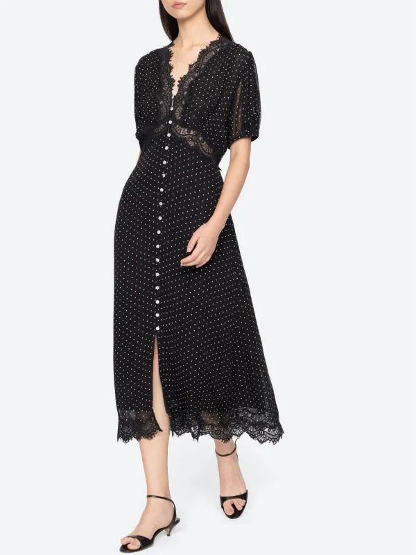 Melody Polka Dot Puff Sleeve Dress - Black sold by iris