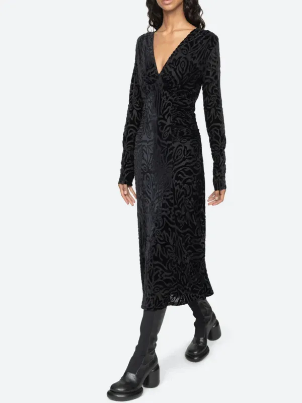 Julie Burnout Velvet Dress - Black sold by iris