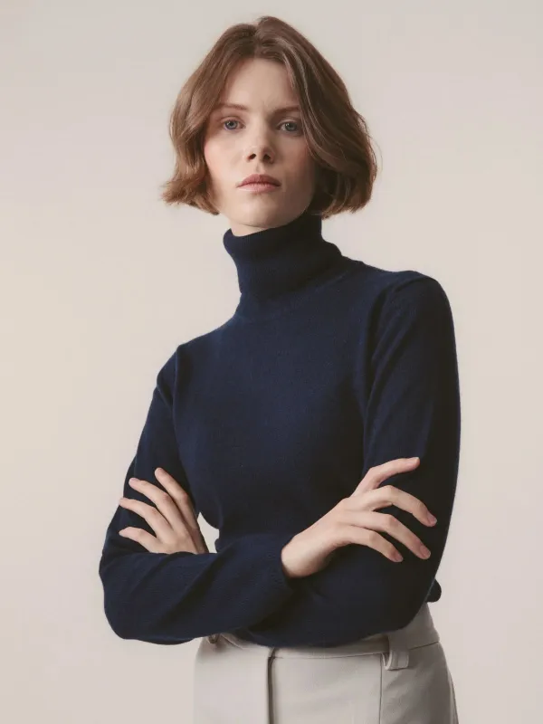 Cashmere Polo Neck - Navy sold by iris