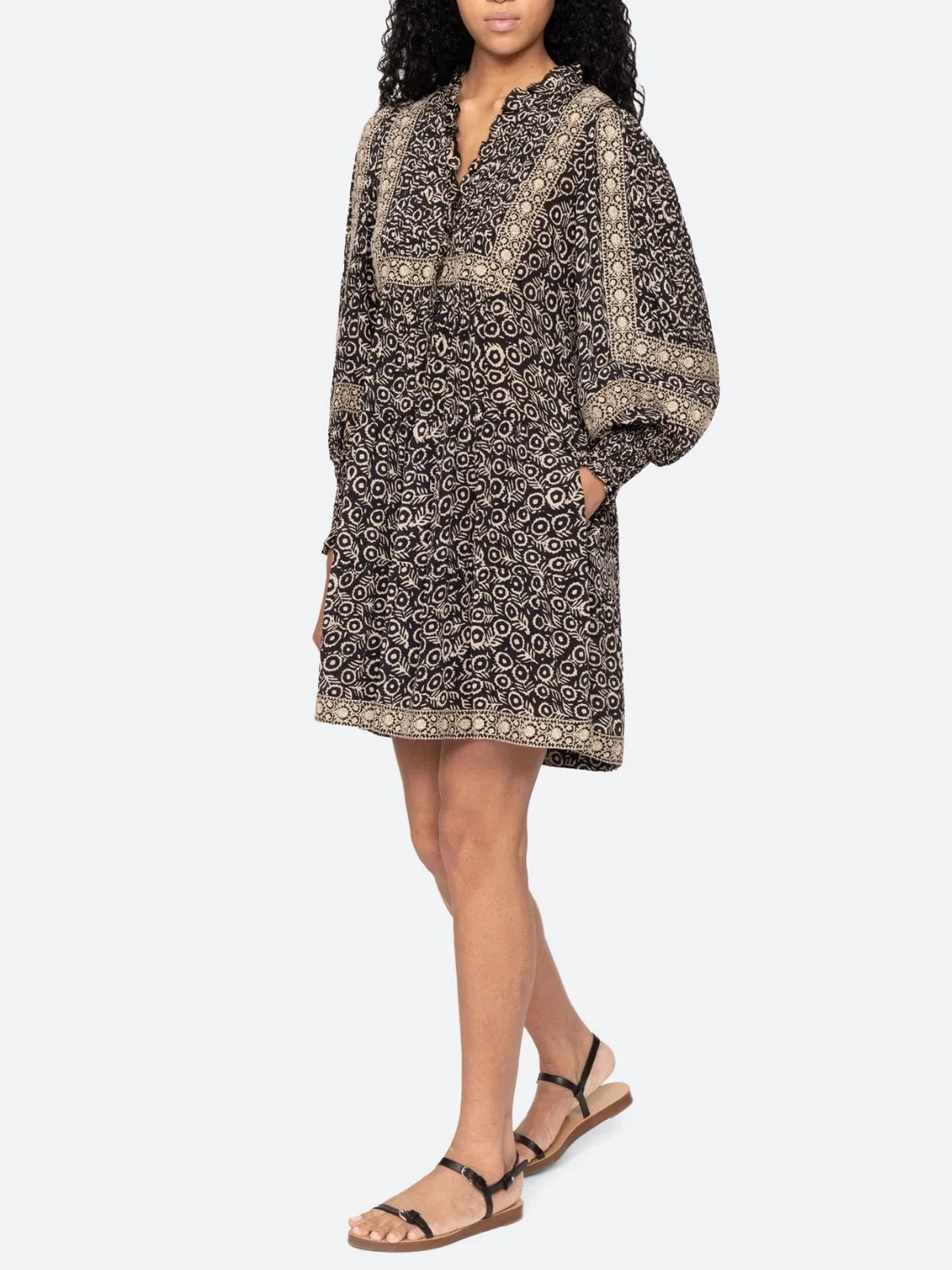 Emmeline Print Mini Tiered Dress - Black sold by iris product image thumbnail 2