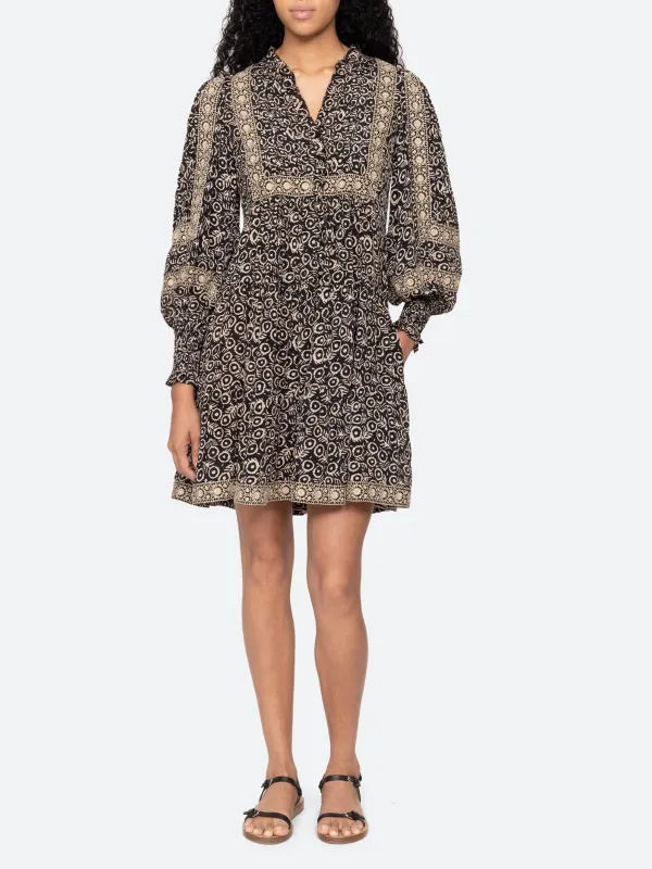 Emmeline Print Mini Tiered Dress - Black sold by iris