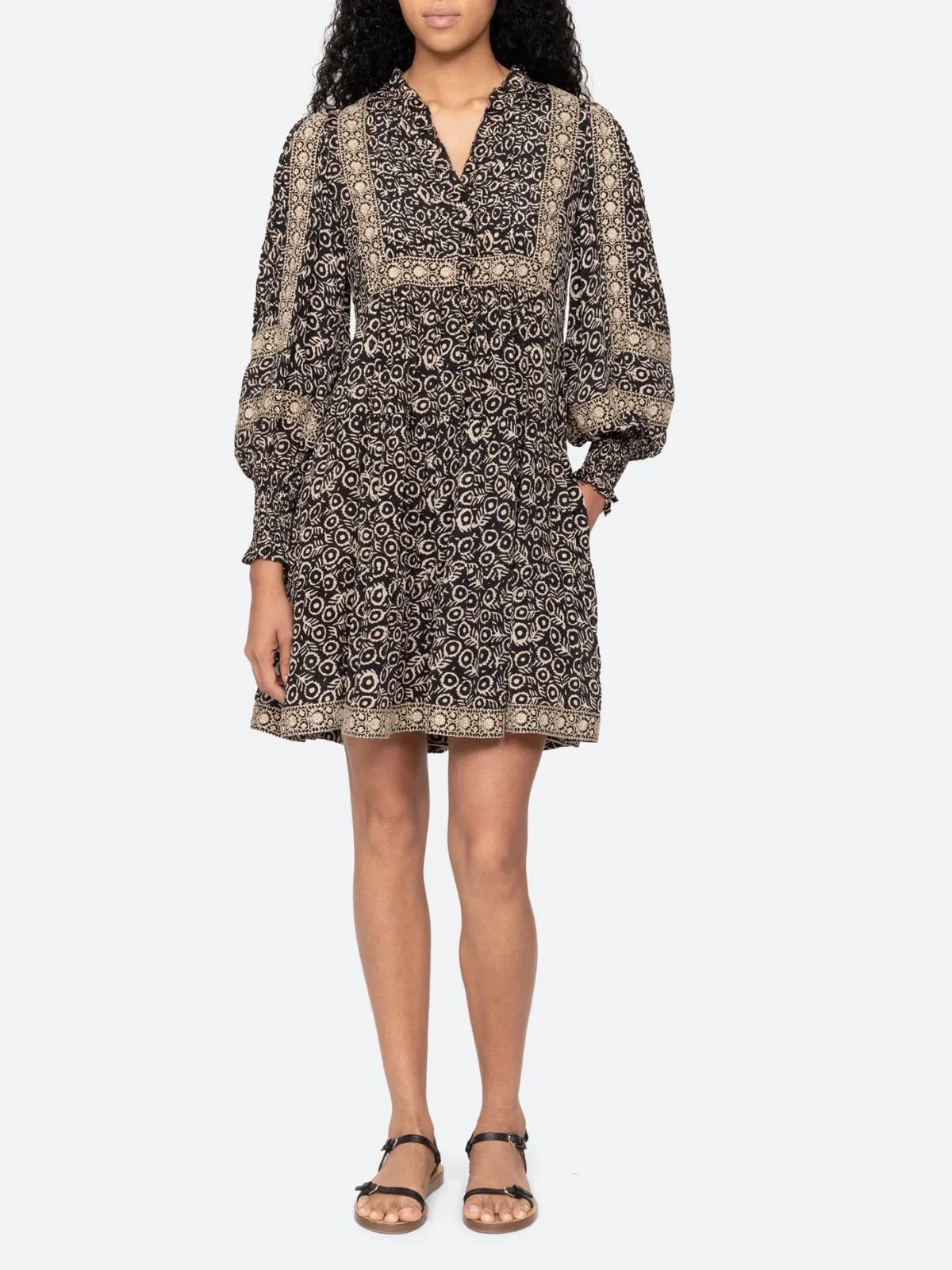 Emmeline Print Mini Tiered Dress - Black sold by iris