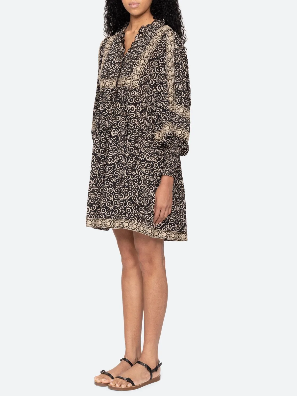 Emmeline Print Mini Tiered Dress - Black sold by iris product image thumbnail 4