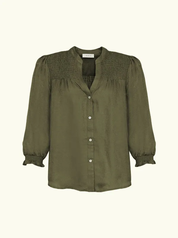 Rhys Silk Blend Blouse - Khaki sold by iris
