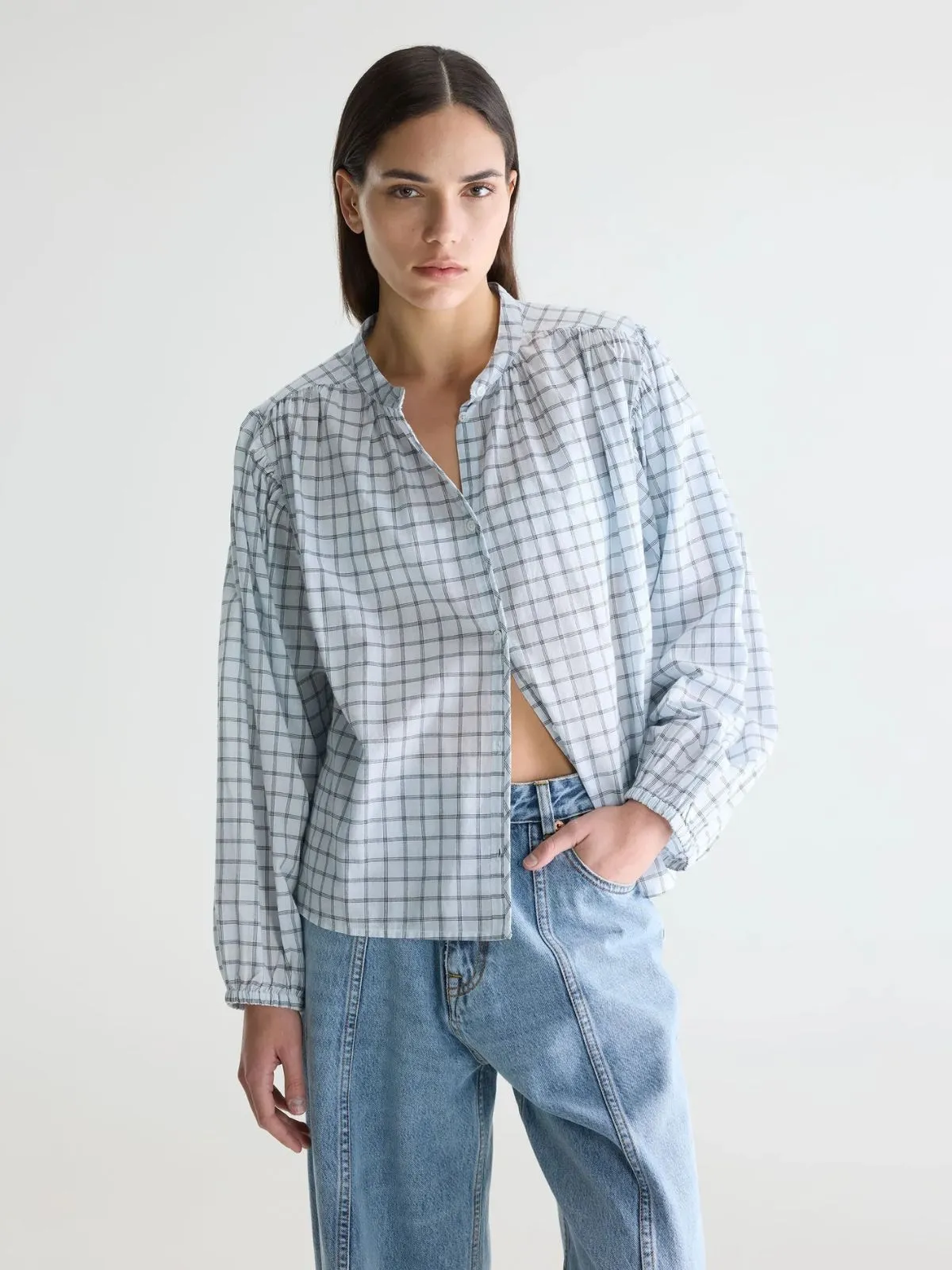 Cherry Check Blouse - Light Blue sold by iris