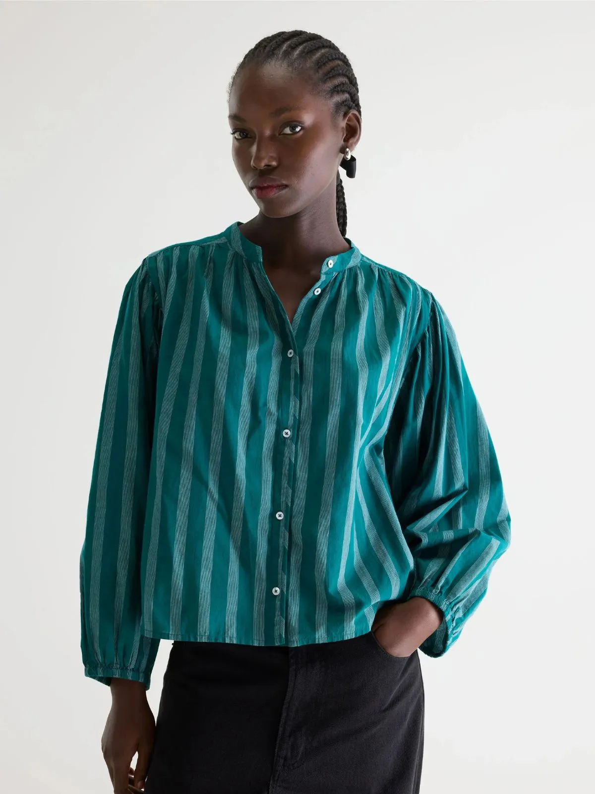 Cherry Sriped Blouse - Teal sold by iris