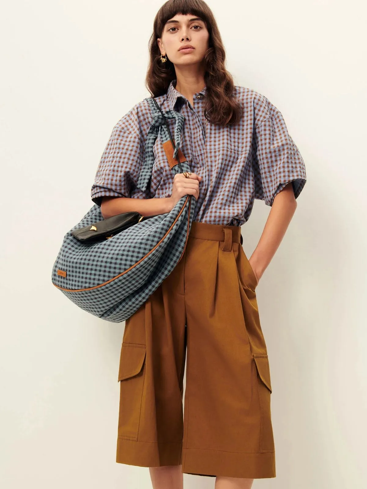 Florentina Check Ballon Sleeves Shirt - Light Blue sold by iris product image thumbnail 4