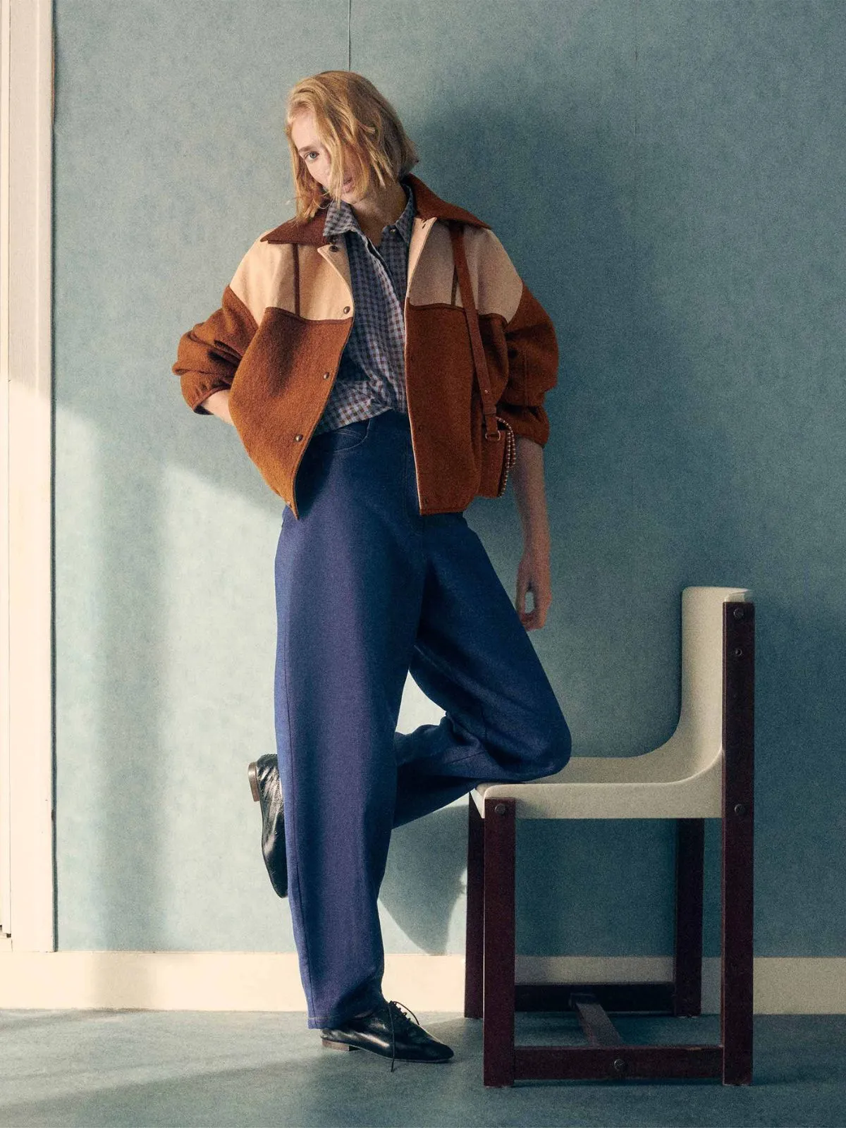 Florentina Check Ballon Sleeves Shirt - Light Blue sold by iris product image thumbnail 5