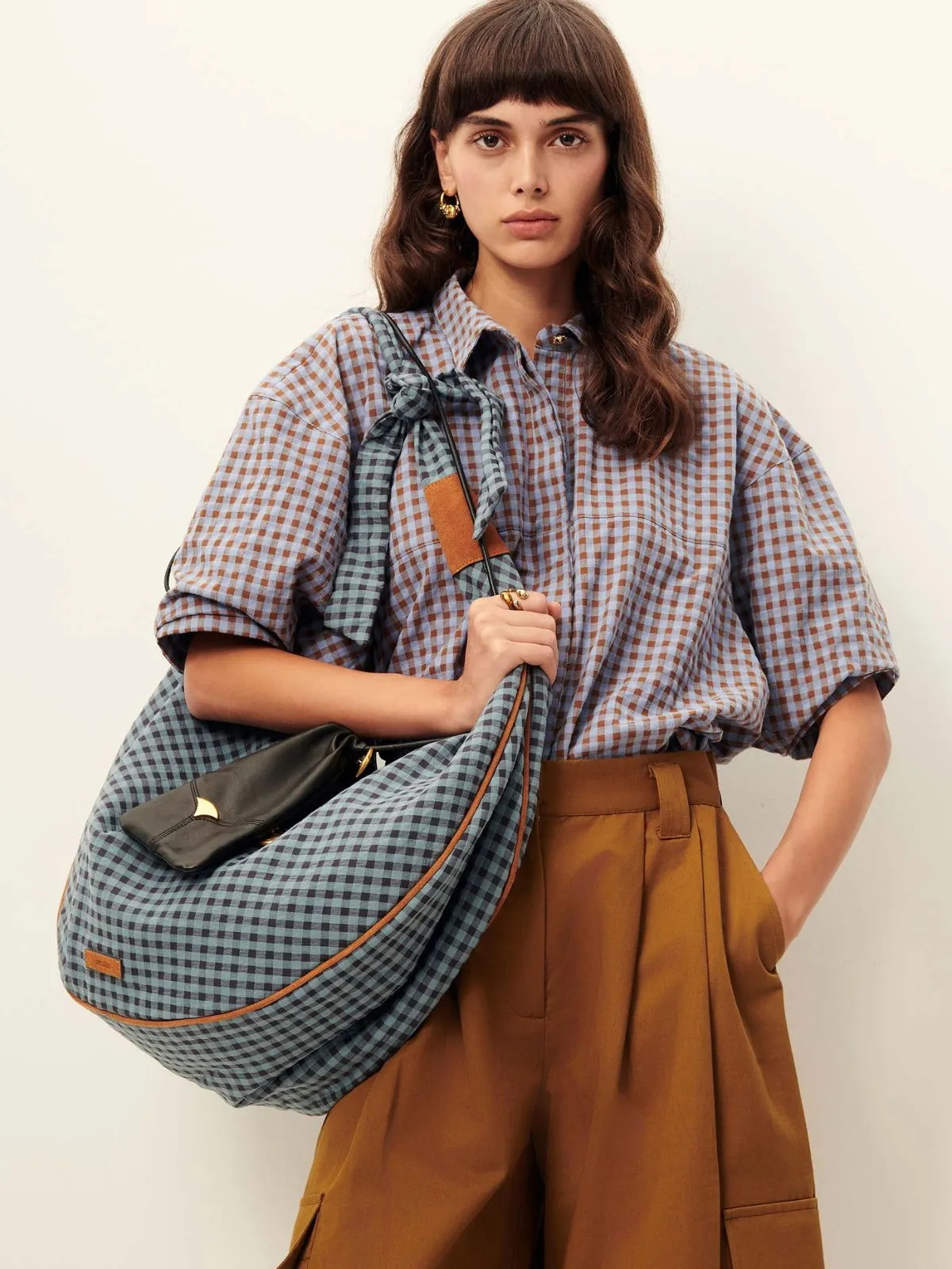 Florentina Check Ballon Sleeves Shirt - Light Blue sold by iris product image thumbnail 3