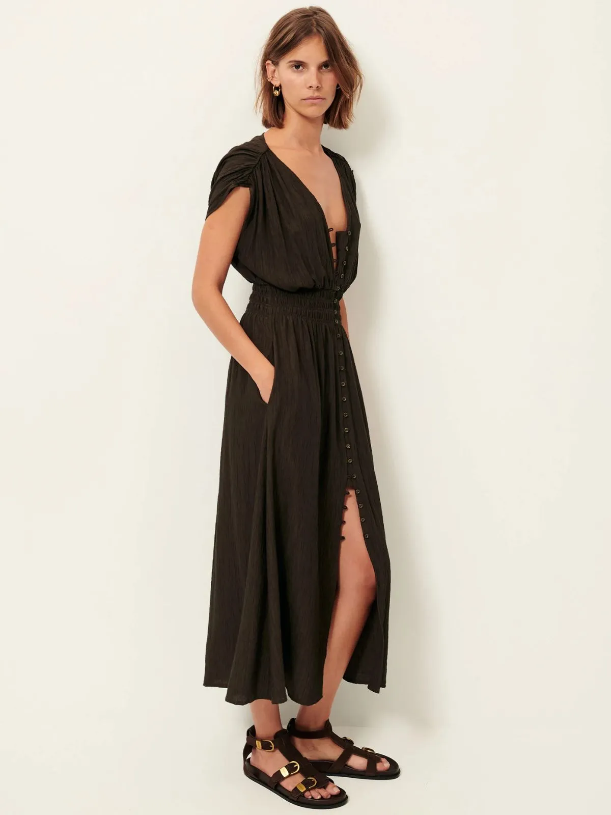 Galiane Smocked Dress - Black sold by iris