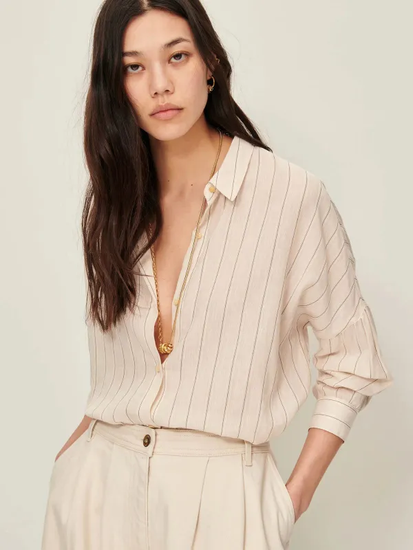 Botan Pinstripe Shirt - Sandblack sold by iris