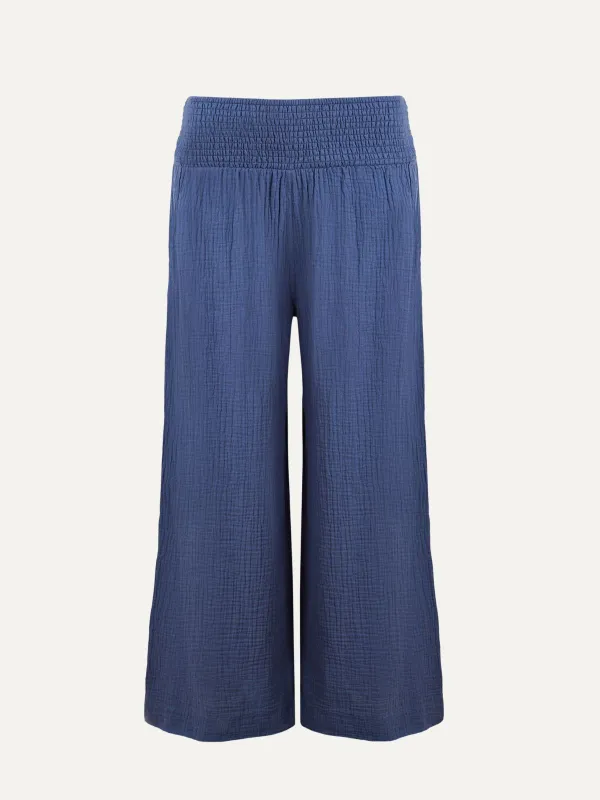 Rosy Double Cotton Gauze Trousers - Blue made by iris