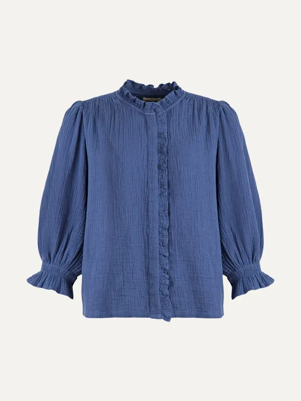 Frankie Double Cotton Gauze Blouse - Blue made by iris