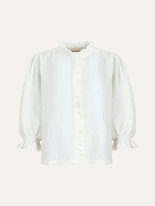 Frankie Double Cotton Gauze Blouse - White made by iris