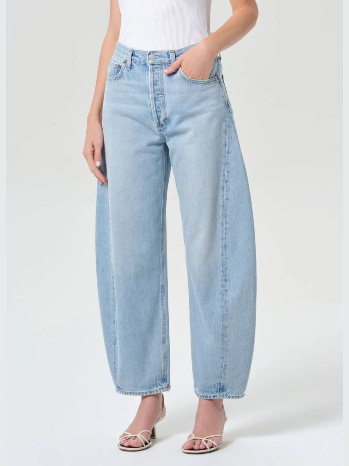 Luna Pieced Taper Jean - Worn Indigo sold by iris