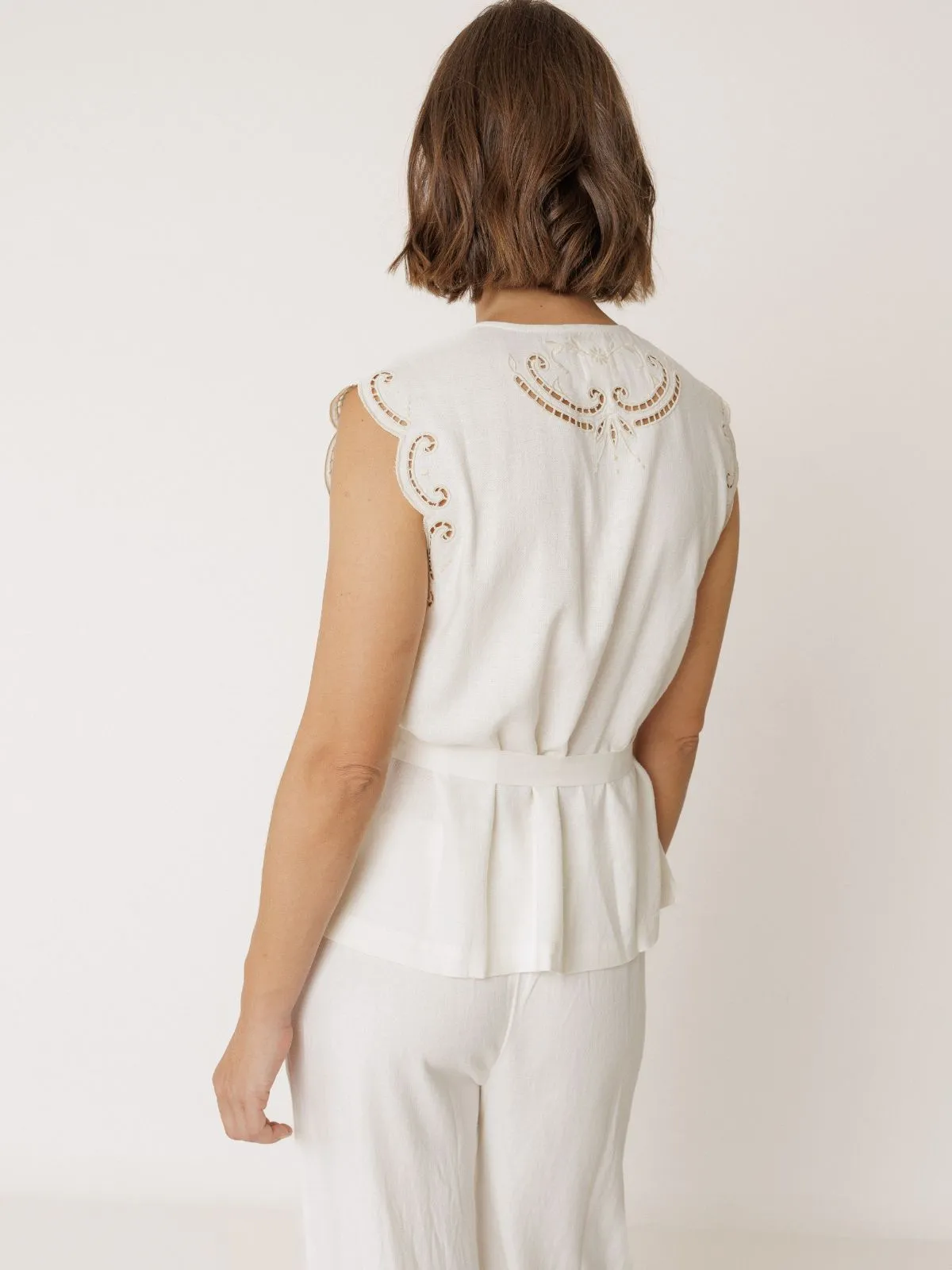 Embroidered Belted Vest - Ecru sold by iris product image thumbnail 3