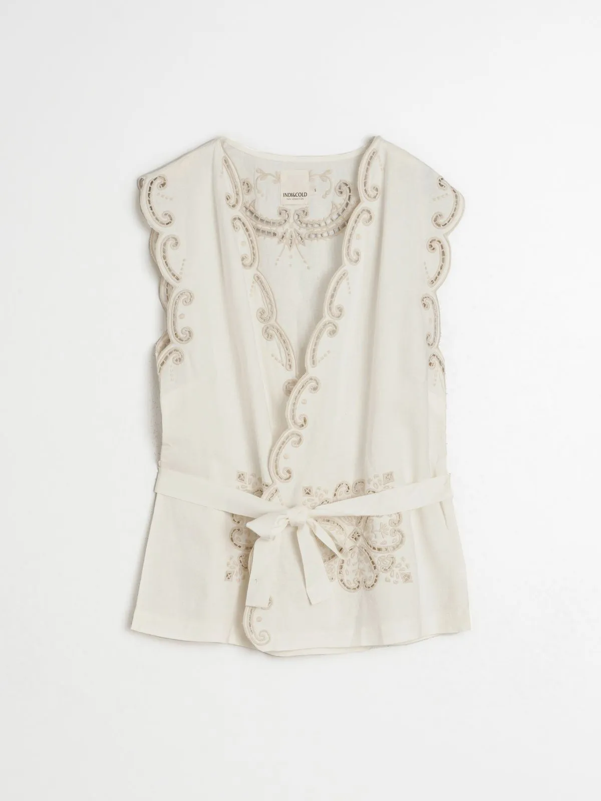 Embroidered Belted Vest - Ecru sold by iris product image thumbnail 2