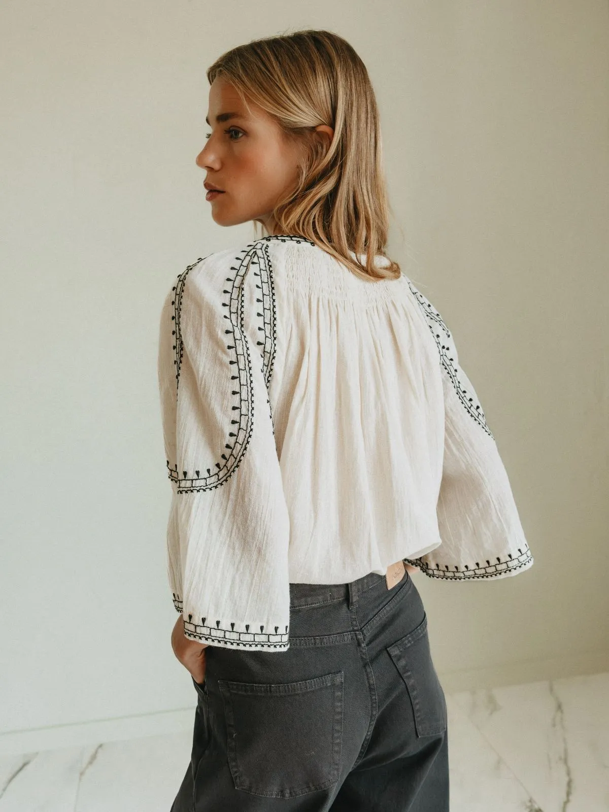 Embroidered Blouse - Black & Ecru sold by iris product image thumbnail 2