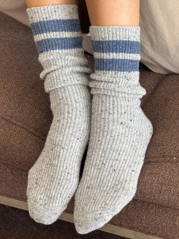 Snow Varsity Socks- Grey  +  Blue made by Le Bon Shoppe