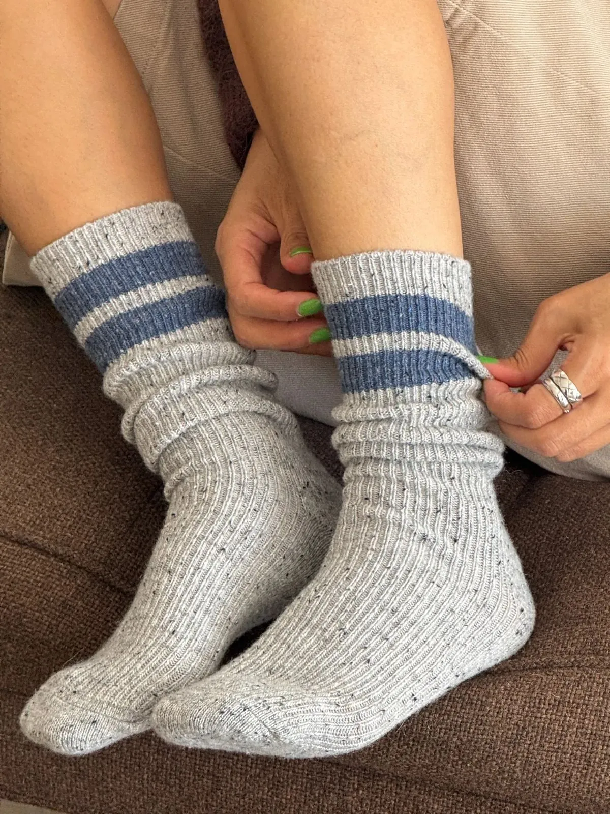 Snow Varsity Socks- Grey + Blue sold by iris product image thumbnail 2