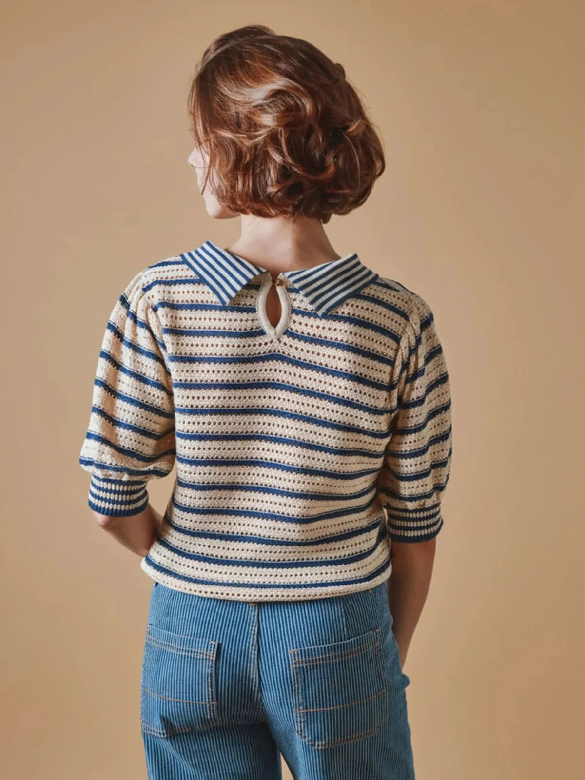 Dauphin Polo Stripe Knit - Cream & Blue sold by iris product image thumbnail 3