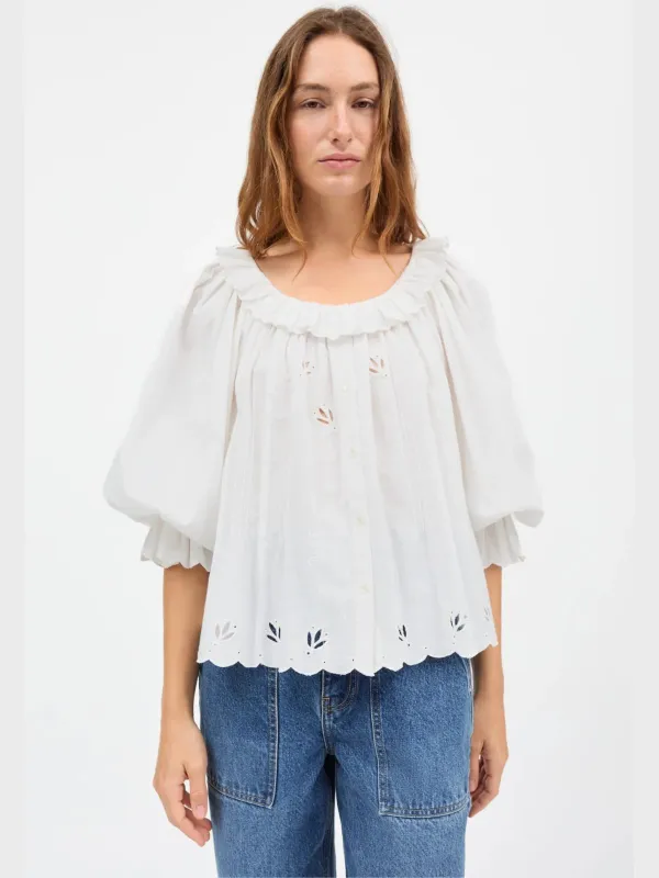 Fleurie Frill Collar Blouse - White made by Skall Studio
