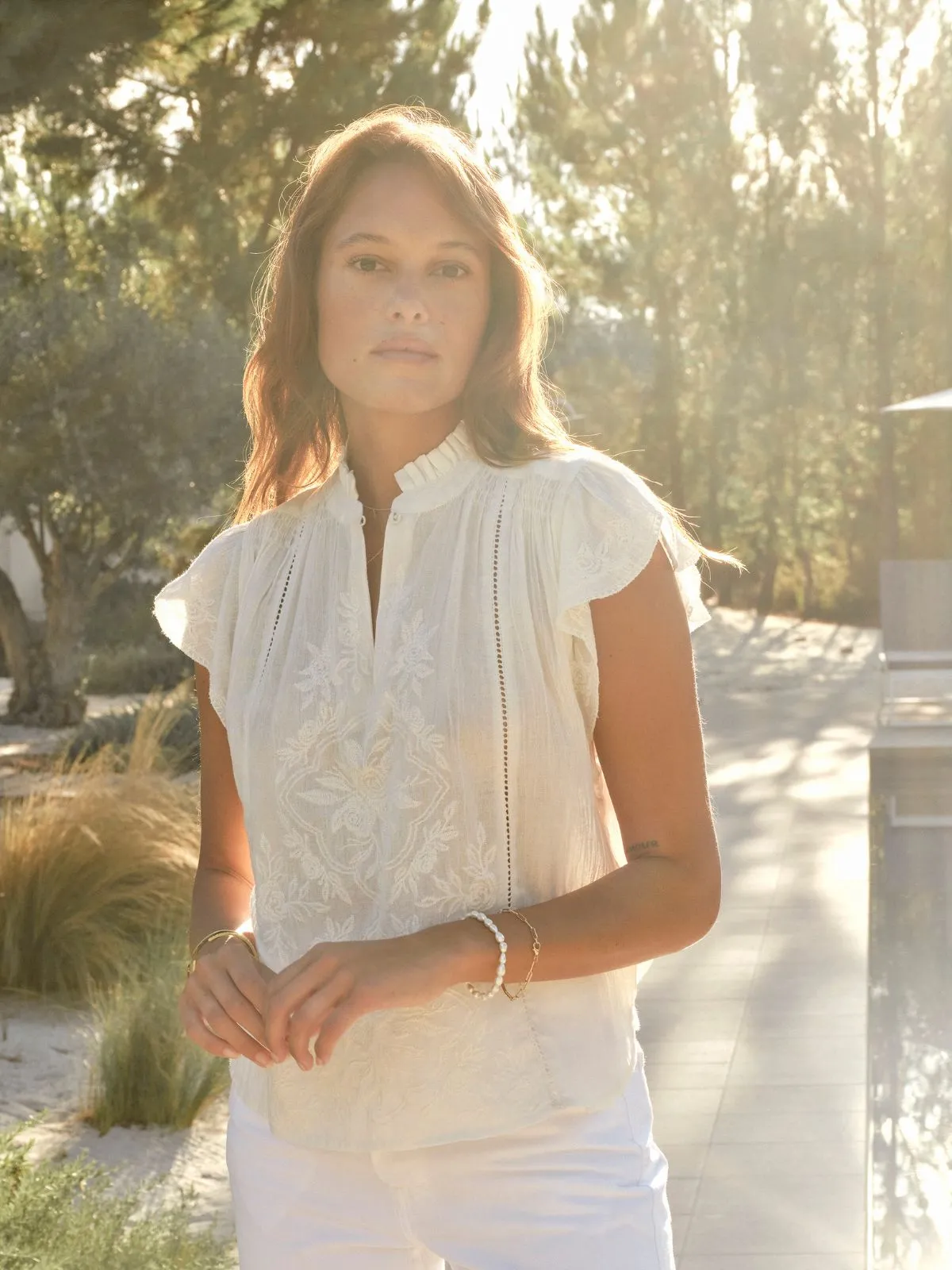 Lilia Embroidered Top - Ecru sold by iris
