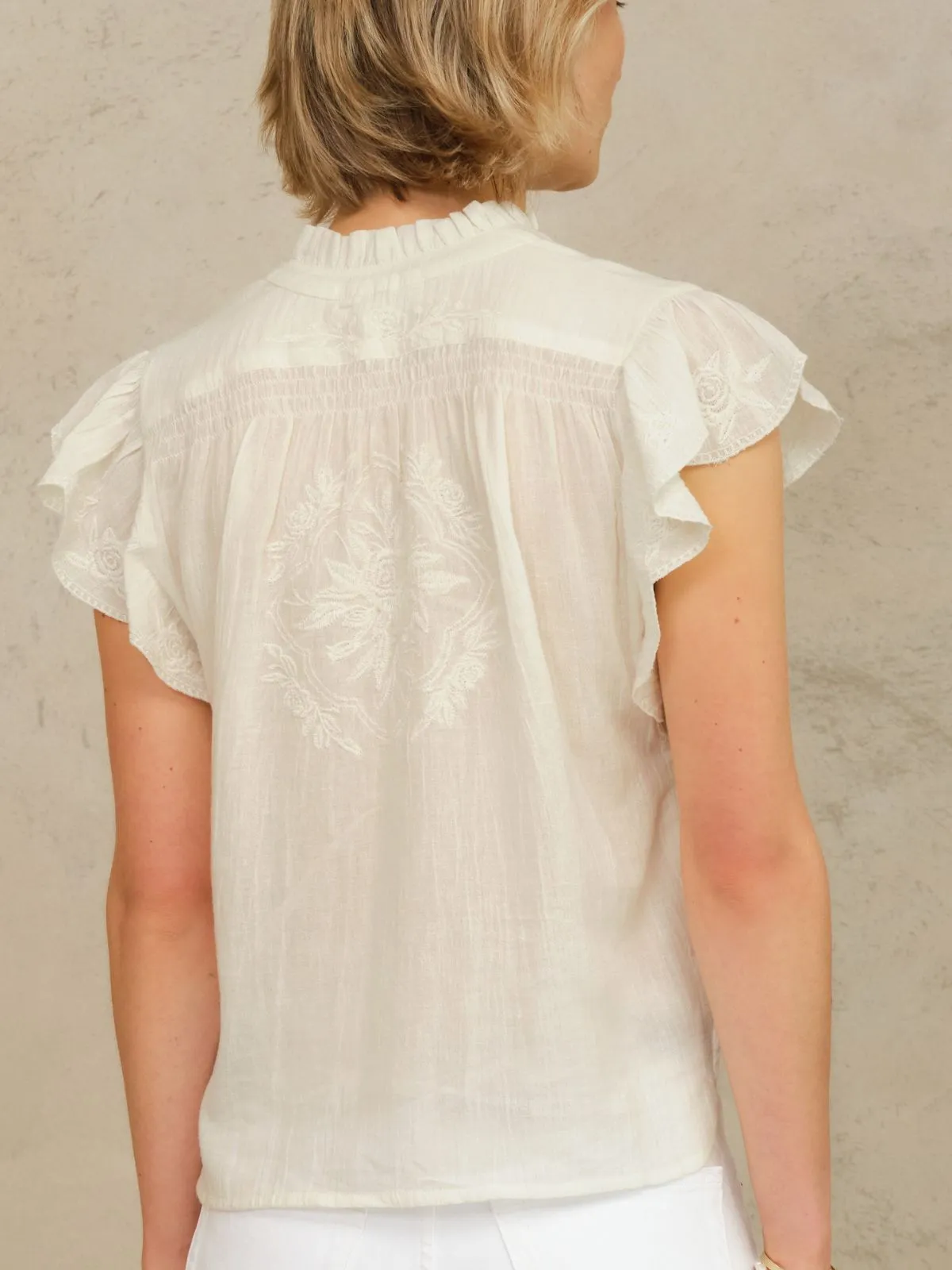 Lilia Embroidered Top - Ecru sold by iris product image thumbnail 3