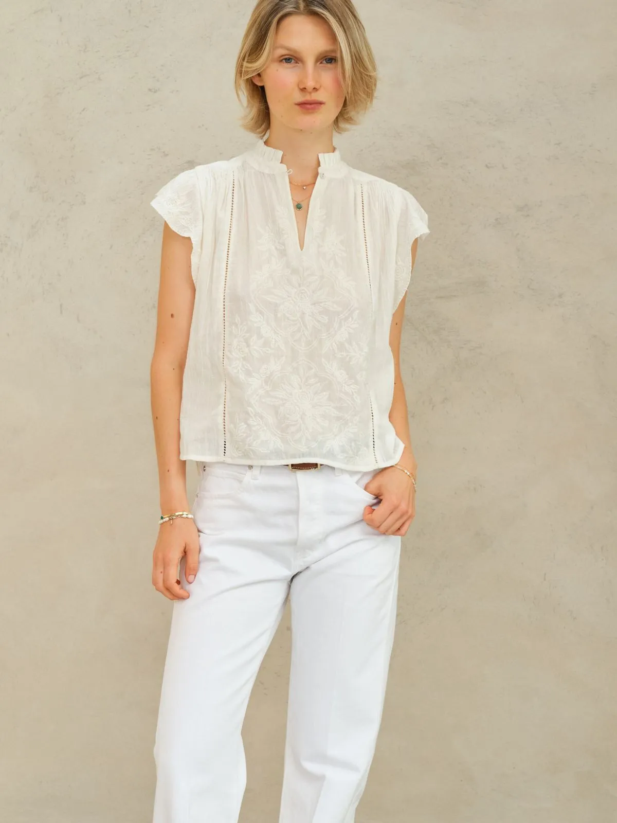 Lilia Embroidered Top - Ecru sold by iris product image thumbnail 5