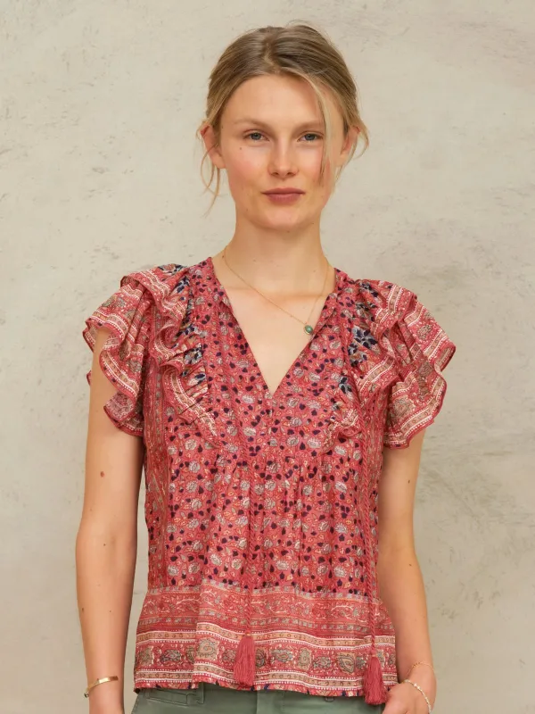 Darla Frill Print Blouse - Rose made by iris