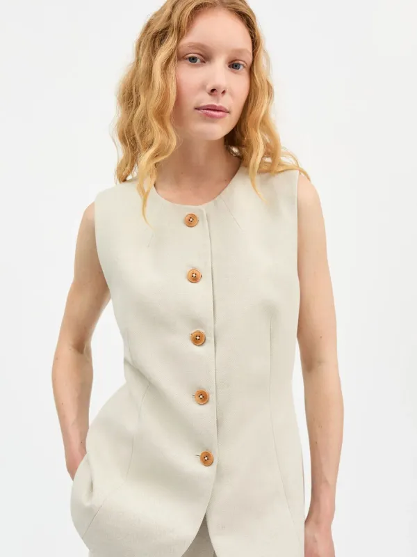 Clementine Linen Waistcoat - Natural made by Skall Studio