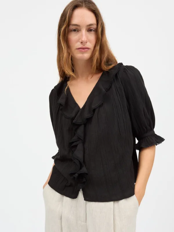 Clea Ruffle Blouse Blouse - Black made by Skall Studio