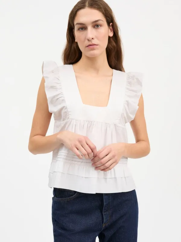 Alice Ruffle Vest Top - White made by Skall Studio