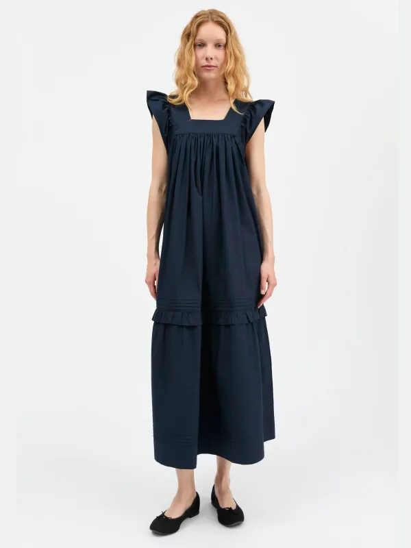 Alina Ruffle Dress - Navy made by Skall Studio