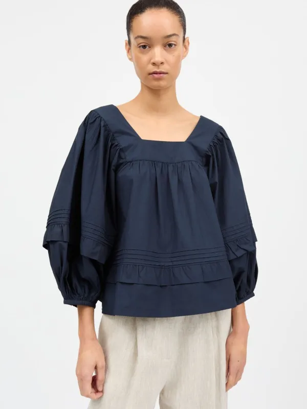 Alice Ballon Sleeves Blouse - Navy made by Skall Studio
