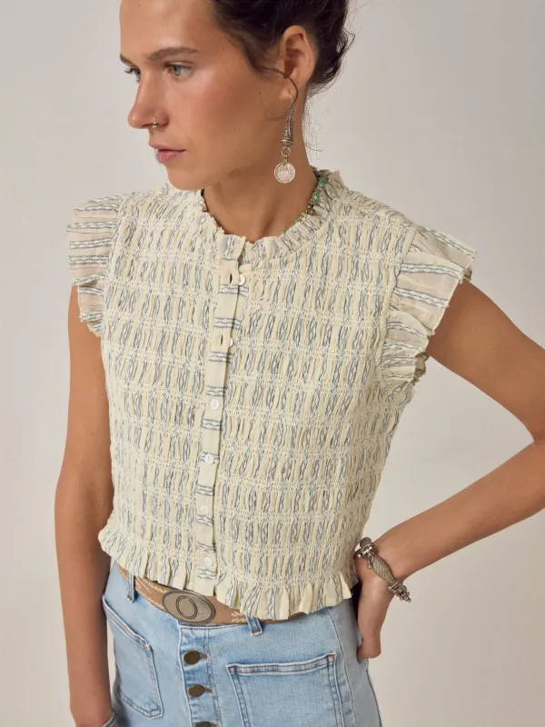 Omaris Woven Sleevless Top - Ecru made by Maison Hotel