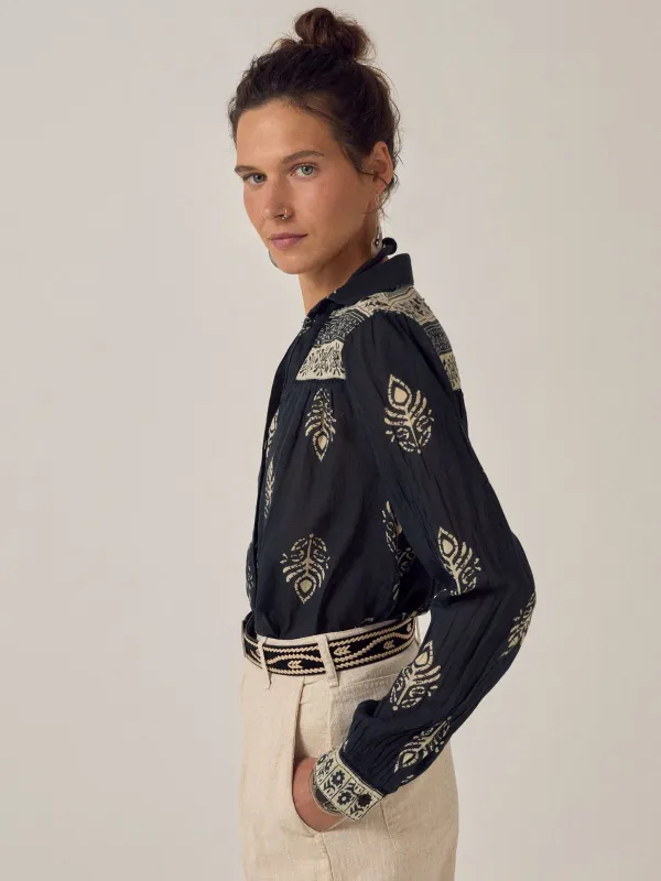 Rani Leaves Top - Black made by Maison Hotel