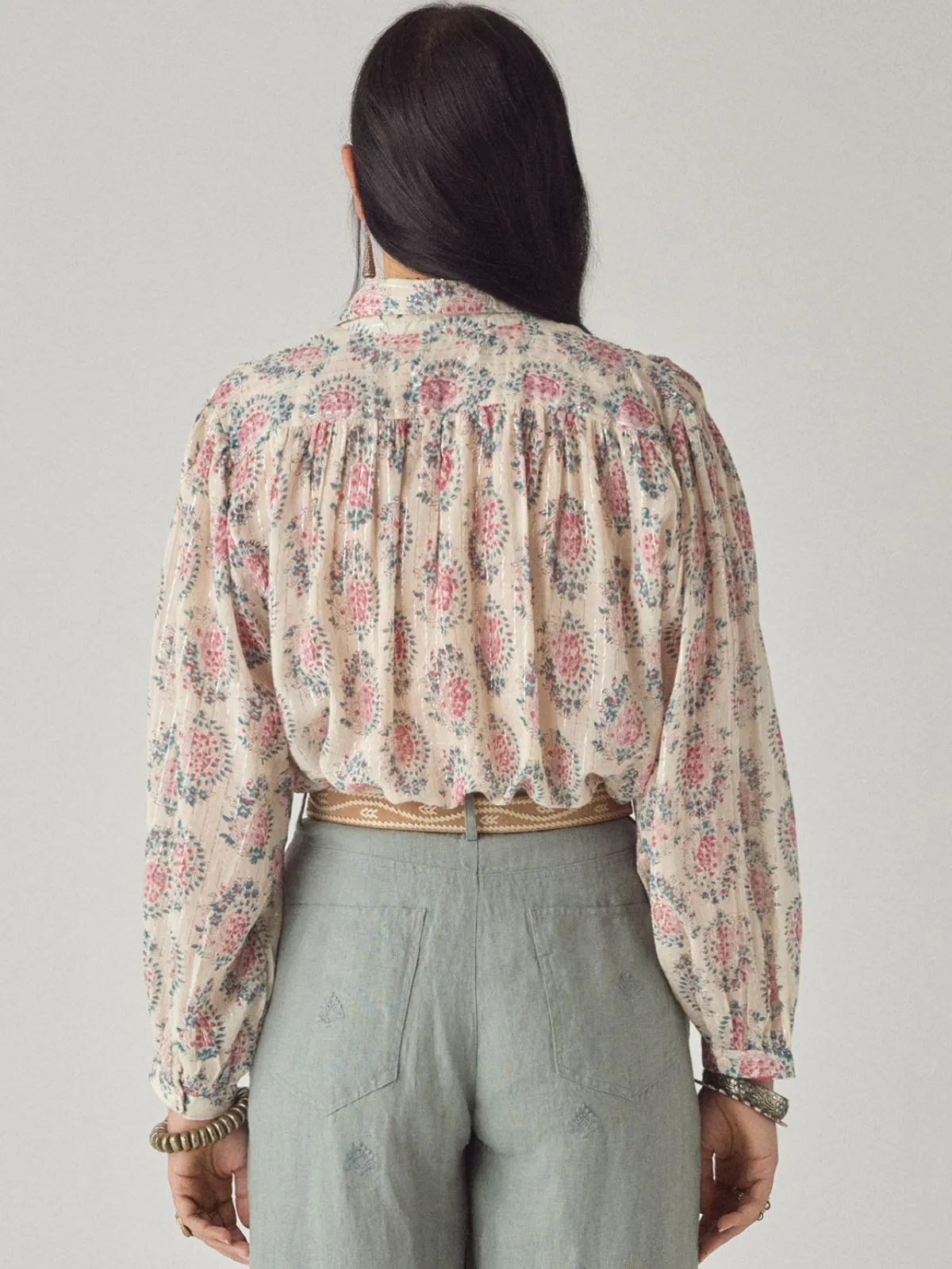 Mary Azalea Print Lurex Shirt - Ecru sold by iris product image thumbnail 3