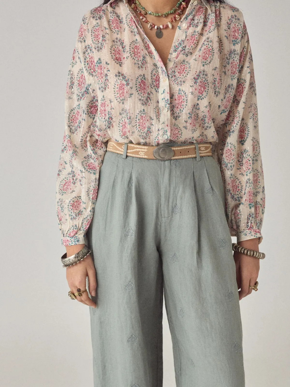 Mary Azalea Print Lurex Shirt - Ecru sold by iris product image thumbnail 2