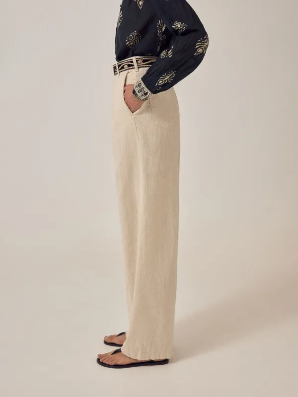 Marina linen Trousers - Sand made by Maison Hotel