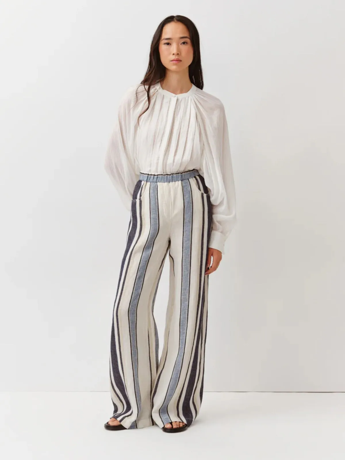 Pindo linen Stripe Trousers - Blue sold by iris