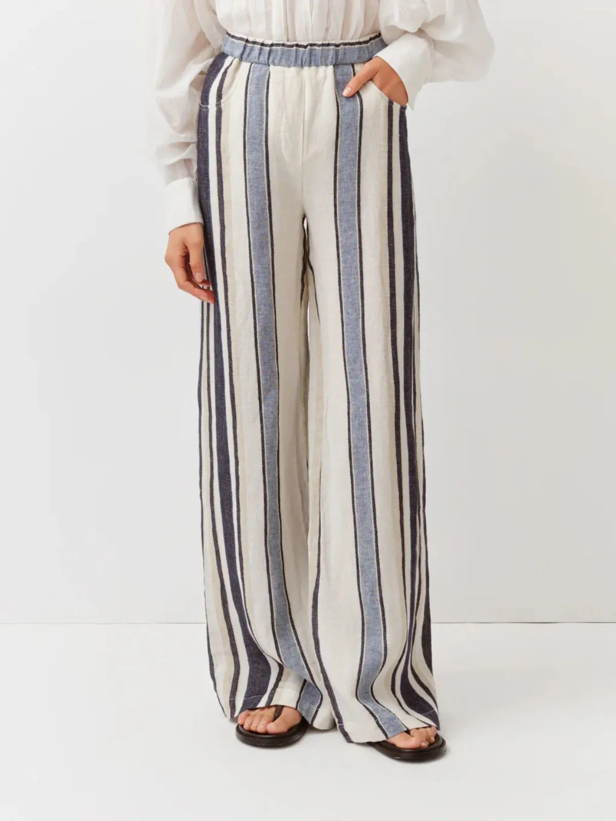 Pindo linen Stripe Trousers - Blue sold by iris product image thumbnail 2