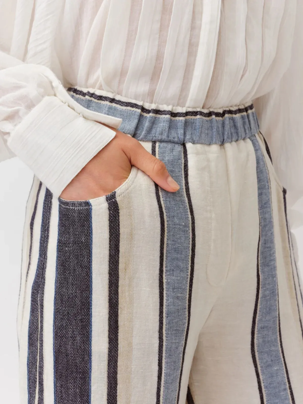 Pindo linen Stripe Trousers - Blue sold by iris product image thumbnail 4