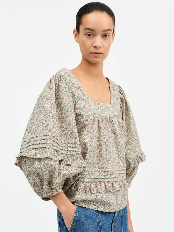 Hope Balloon  Sleeve Blouse - Flower Print made by Skall Studio