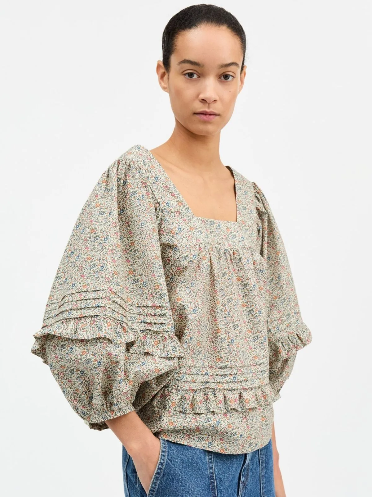 Hope Balloon Sleeve Blouse - Flower Print sold by iris