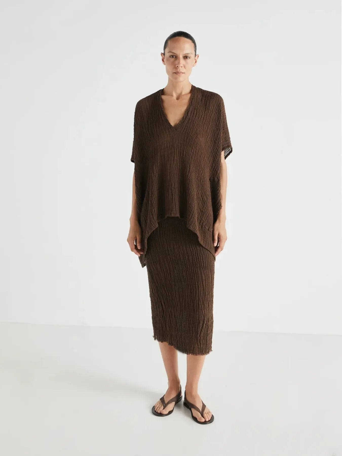 Indo Crinkle V- Neck Top - Brown sold by iris product image thumbnail 5
