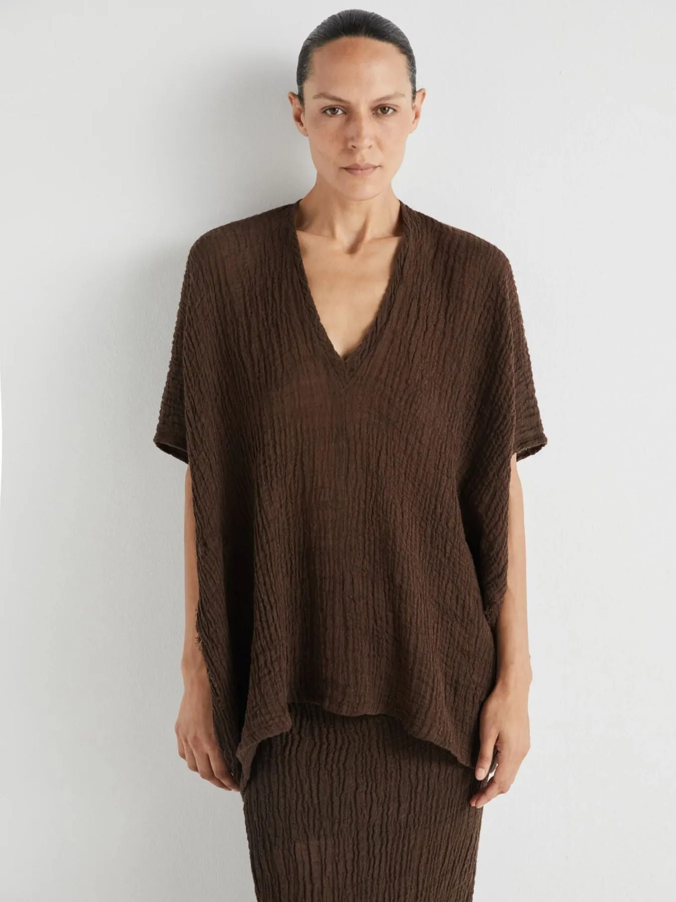 Indo Crinkle V- Neck Top - Brown sold by iris product image thumbnail 2