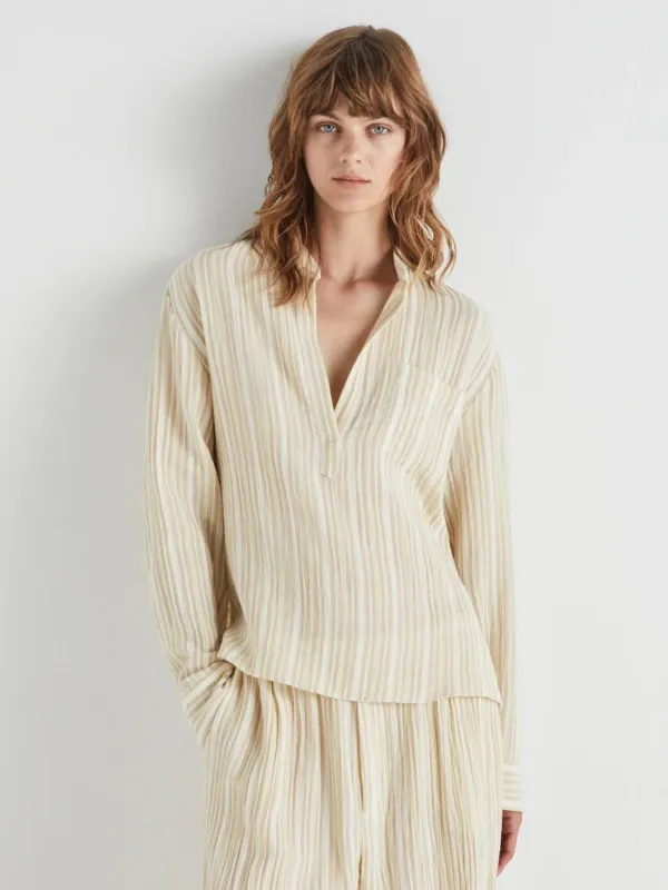 Java Stripe Crinkle Shirt - Cream & Tan made by iris